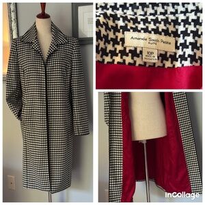 Amanda Smith Vintage Classic Houndstooth Trench Coat with Red Lining